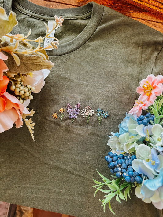 Floral Garden Custom Hand Embroidered Unisex Tee